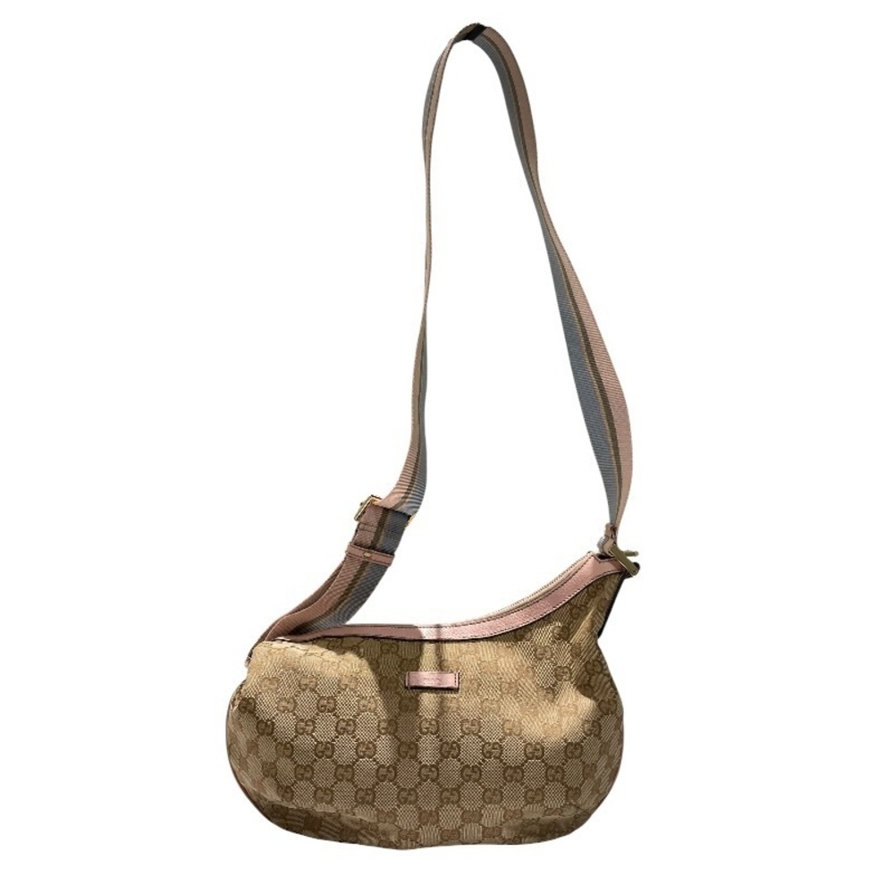 Gucci GG Canvas Half Moon Shoulder Bag Beige Pink